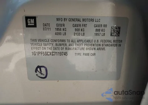 2012 Chevrolet Cruze z USA, uszkodzony, nr VIN 1G1PF5BCXC7119745